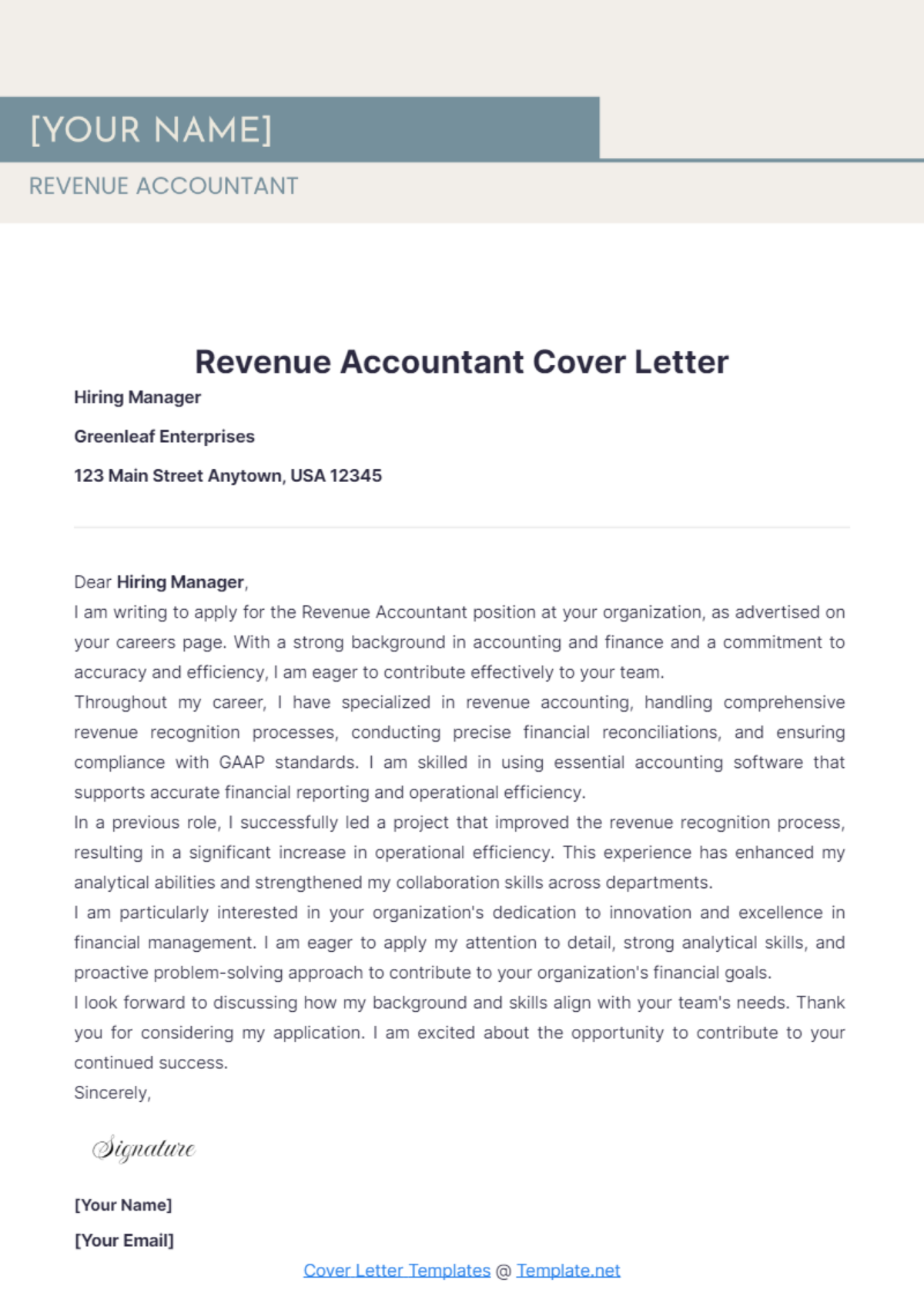 Revenue Accountant Cover Letter