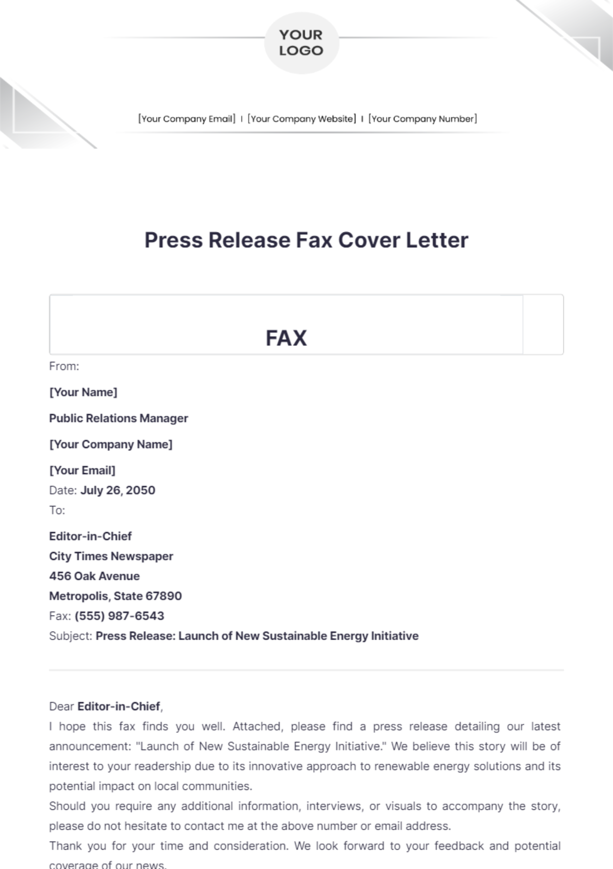 Press Release Fax Cover Letter - Edit Online & Download