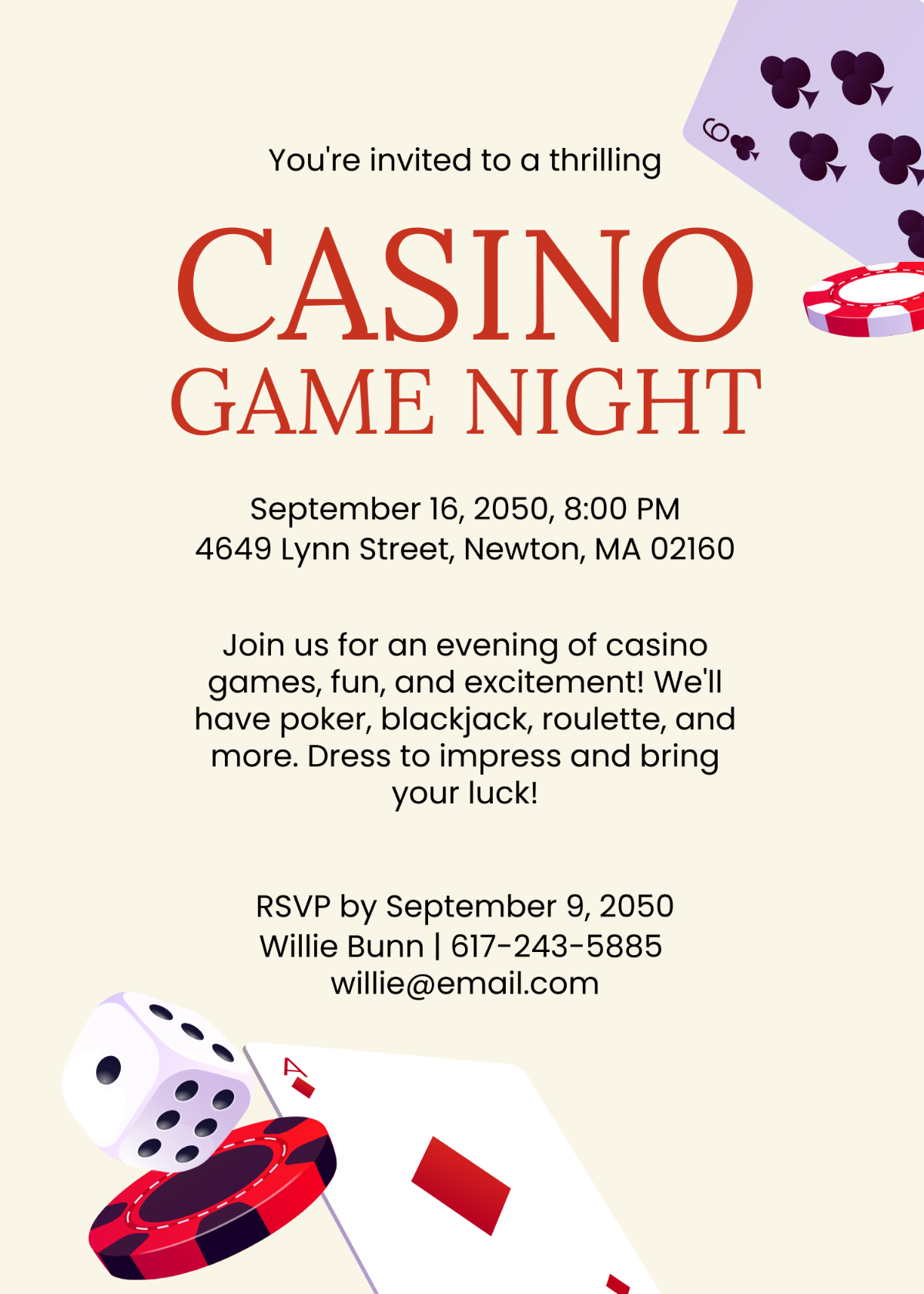 Casino Game Night Invitation