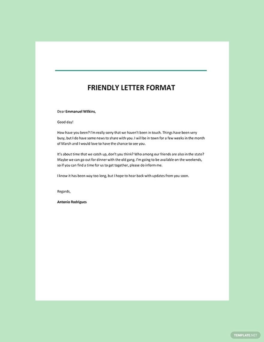 Friendly Letter Format Template