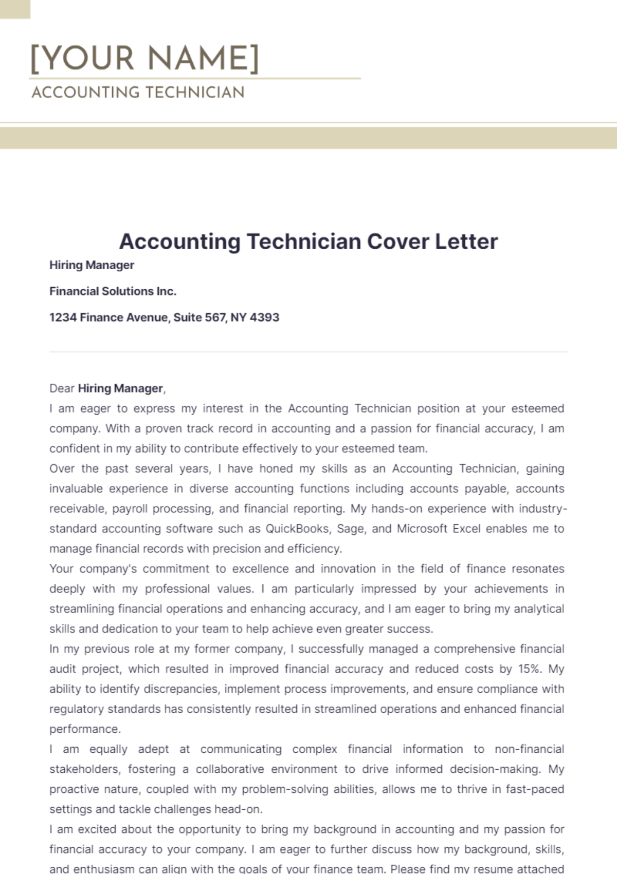 Accounting Technician Cover Letter