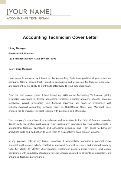 Free Accounting Technician Cover Letter to Edit Online