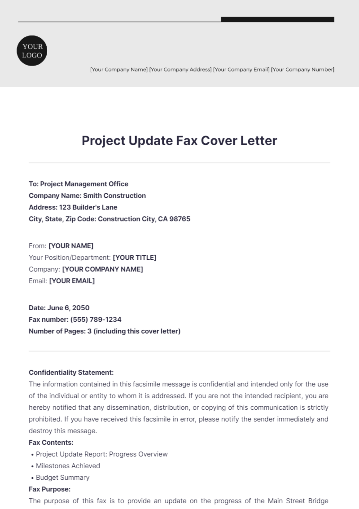 Project Update Fax Cover Letter - Edit Online & Download