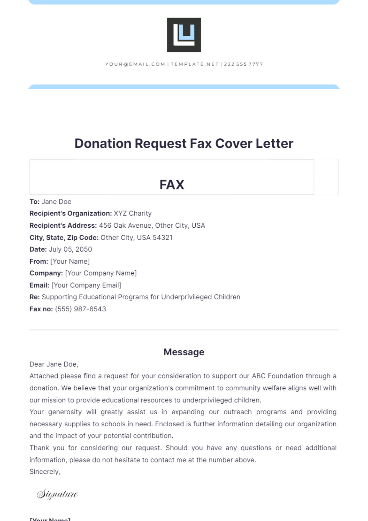 Donation Request Fax Cover Letter - Edit Online & Download