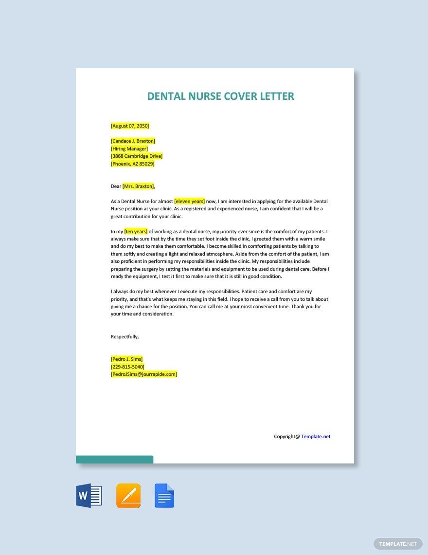 Dental Nurse Cover Letter Template