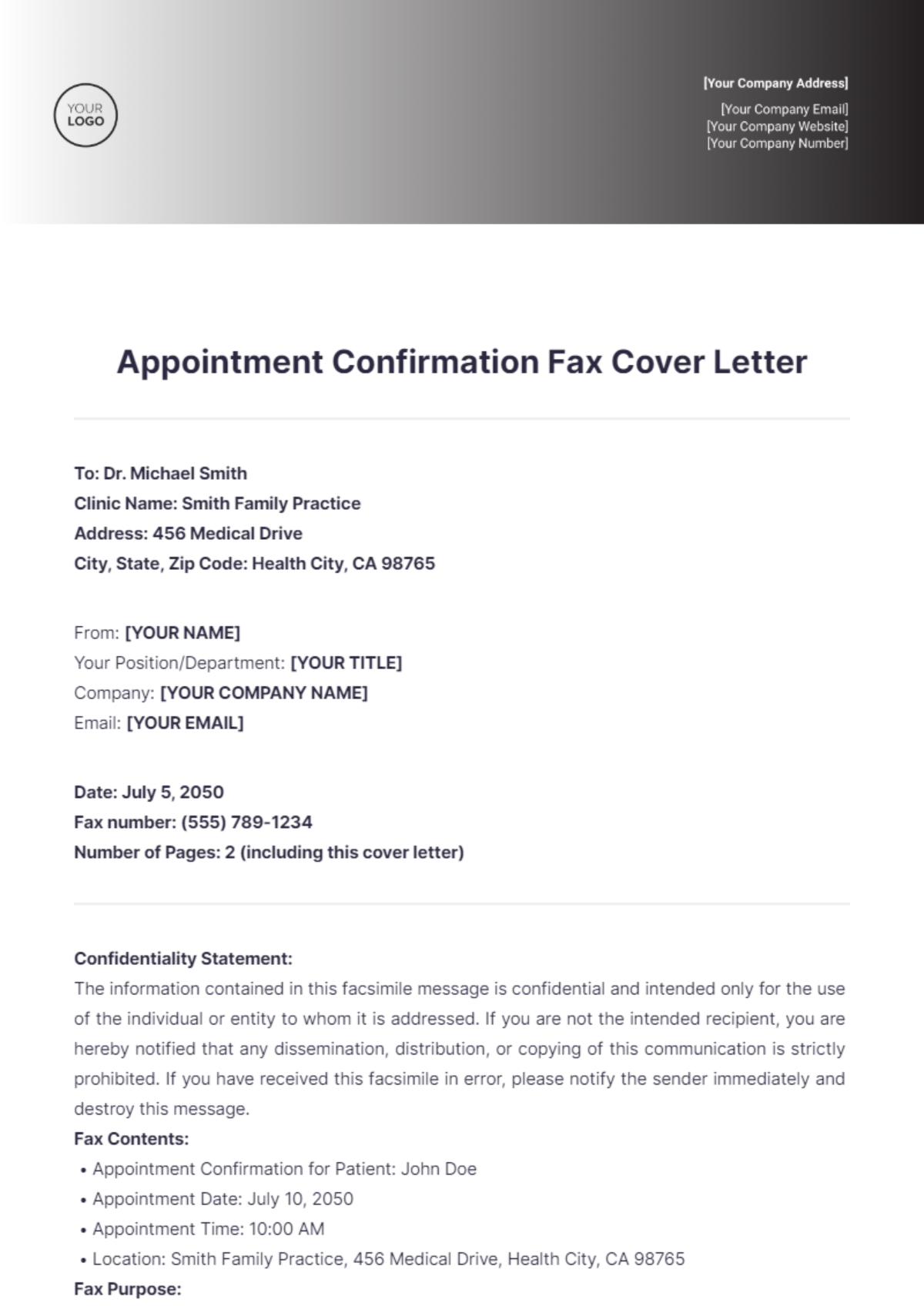 Appointment Confirmation Fax Cover Letter - Edit Online & Download