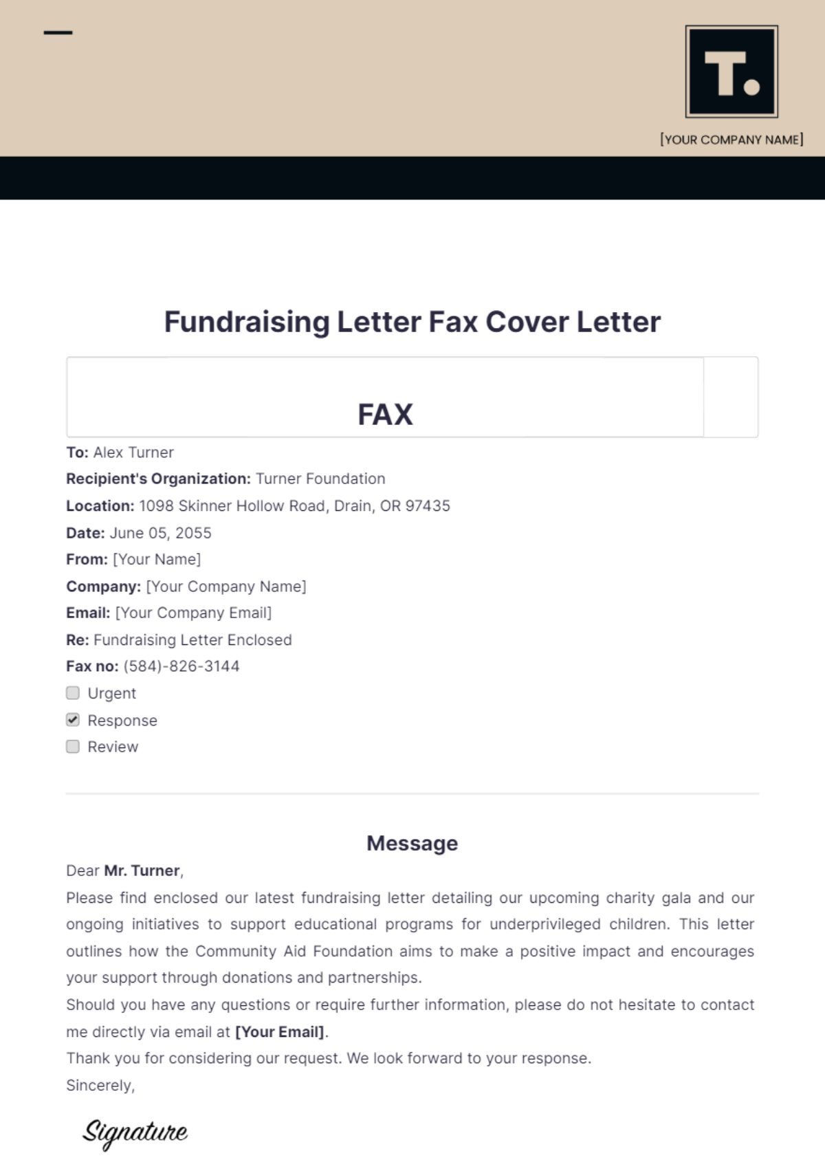 Fundraising Letter Fax Cover Letter - Edit Online & Download