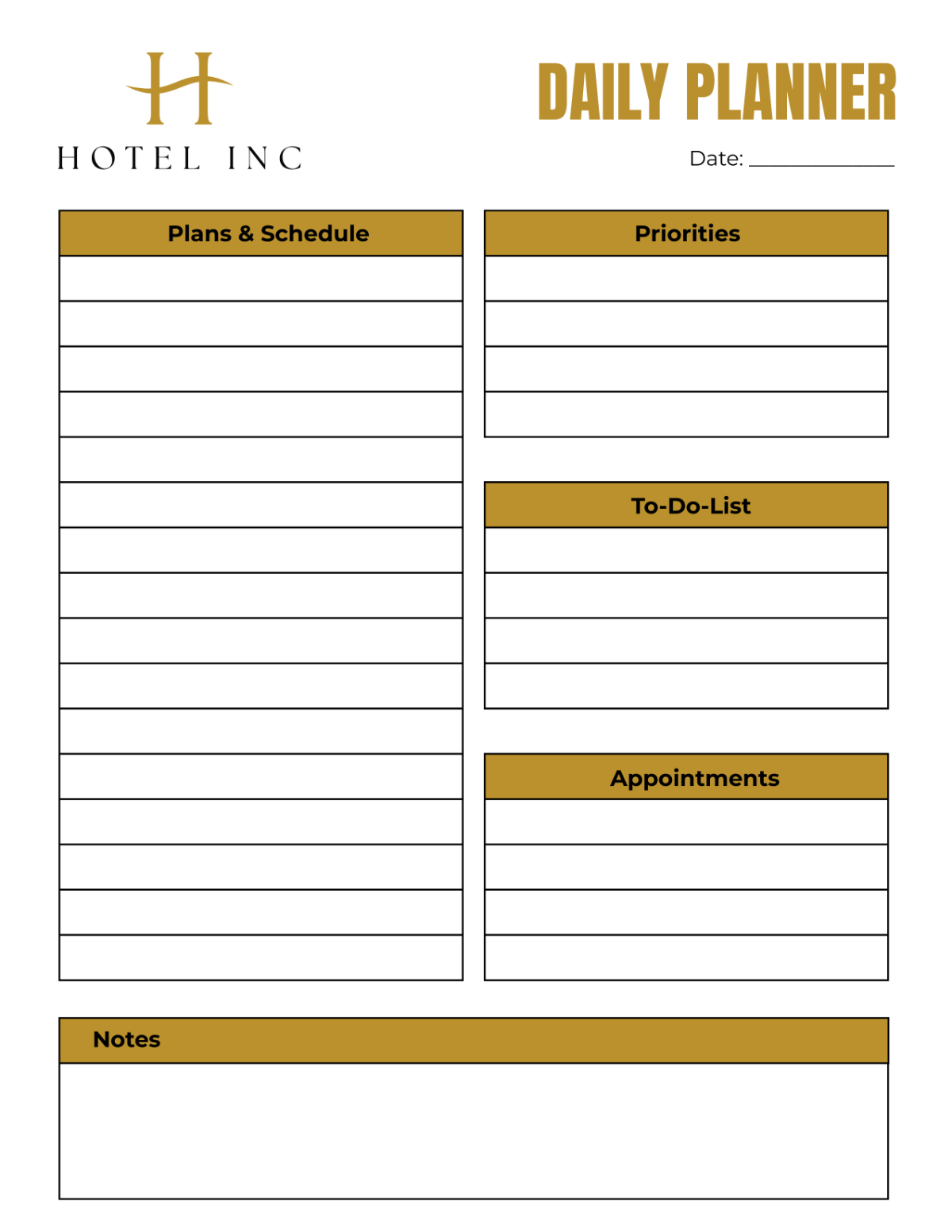 Hotel Daily Planner