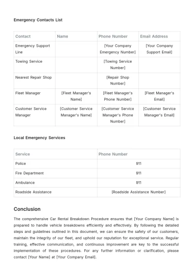 Free Car Rental Breakdown Procedure Template to Edit Online