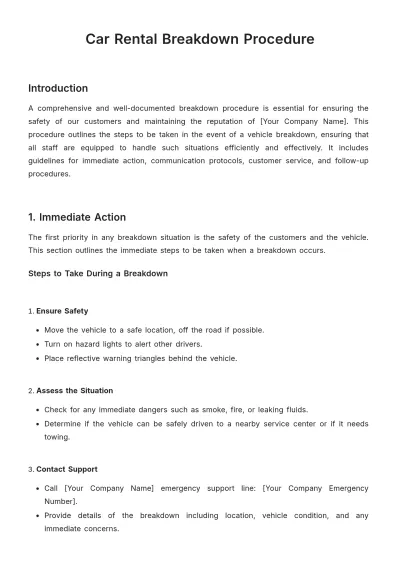 Free Car Rental Breakdown Procedure Template to Edit Online