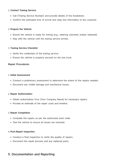 Free Car Rental Breakdown Procedure Template to Edit Online