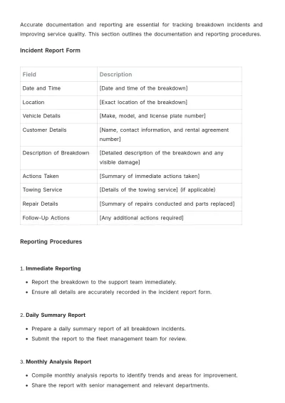 Free Car Rental Breakdown Procedure Template to Edit Online
