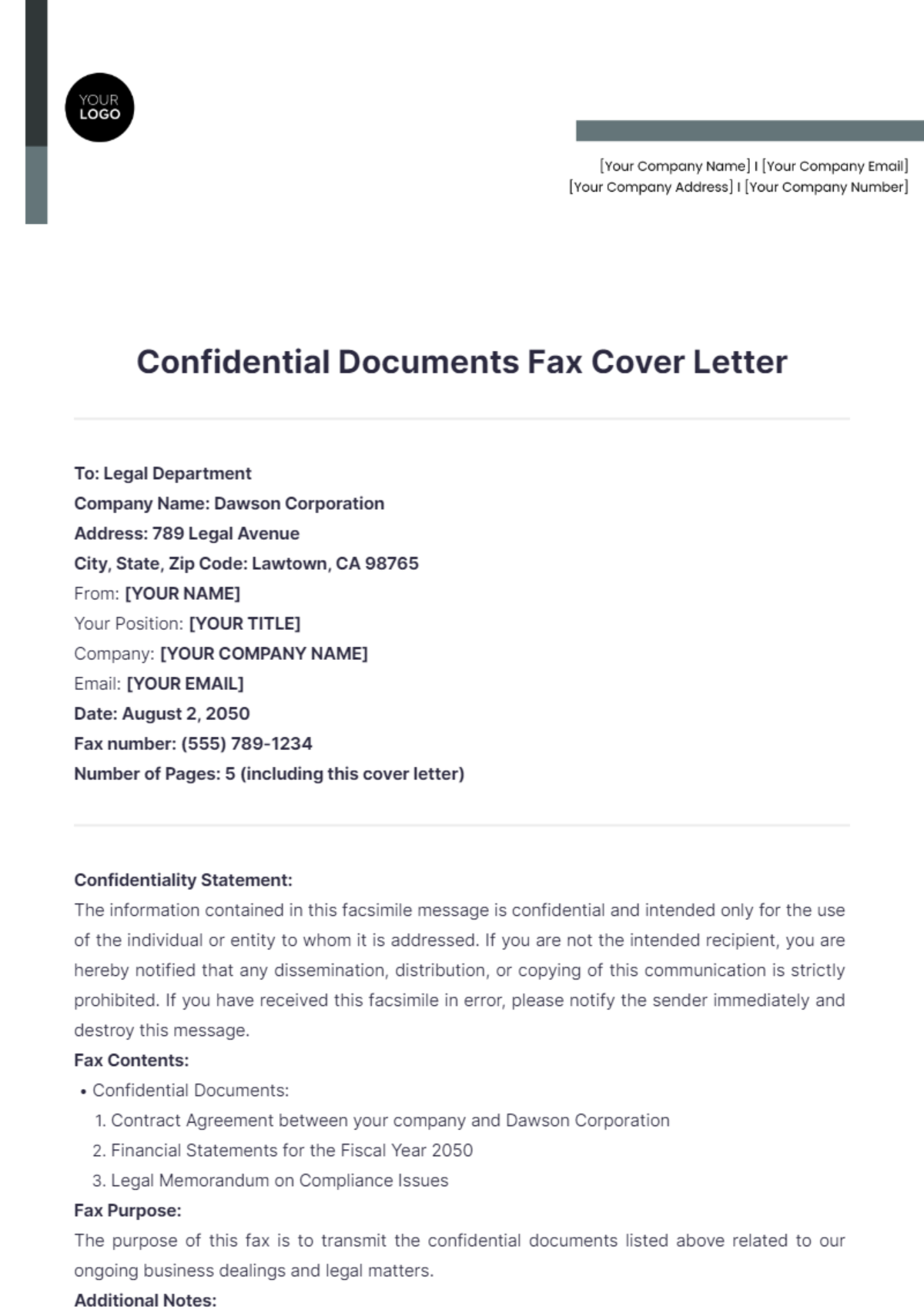 Confidential Documents Fax Cover Letter - Edit Online & Download