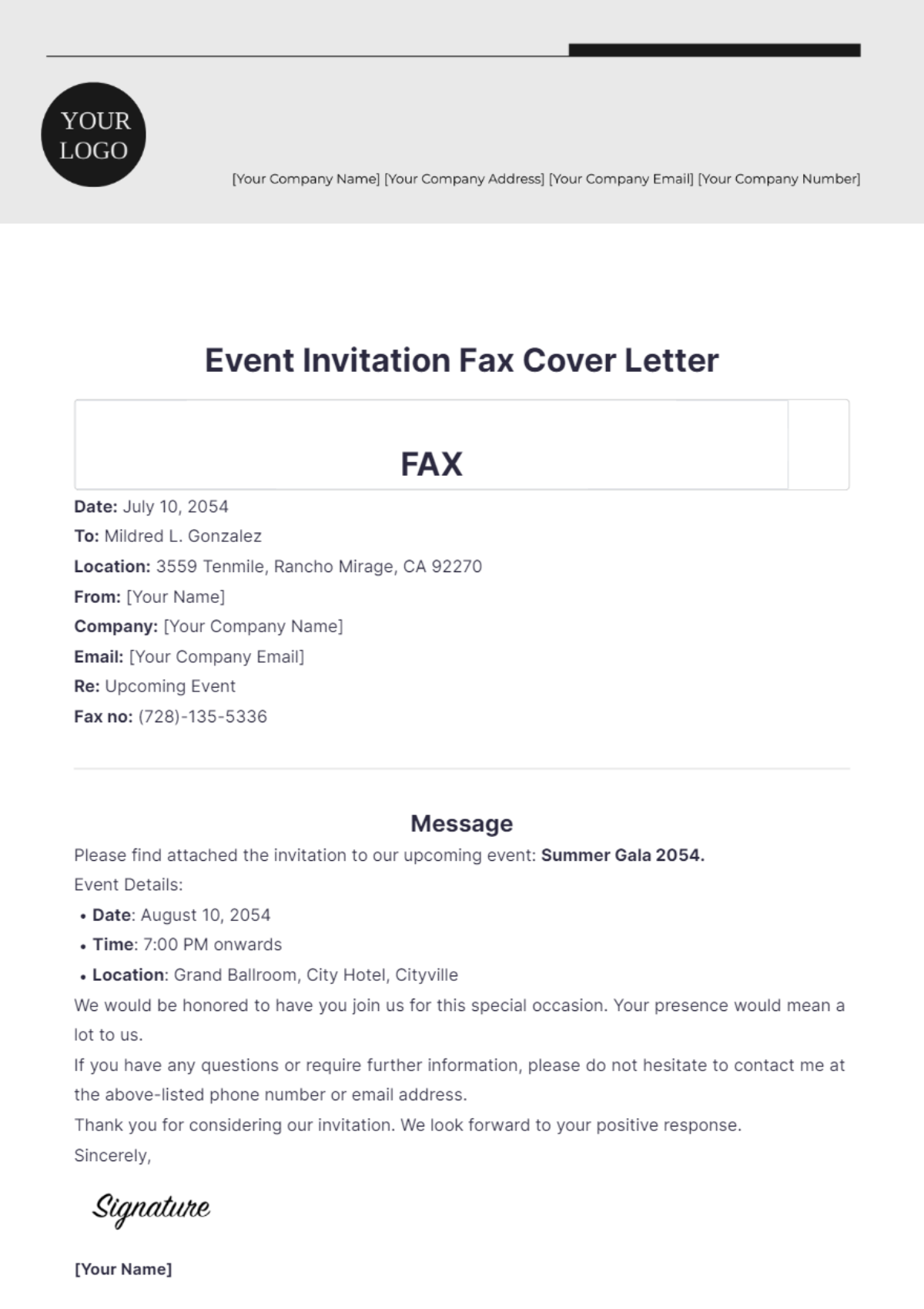 Event Invitation Fax Cover Letter