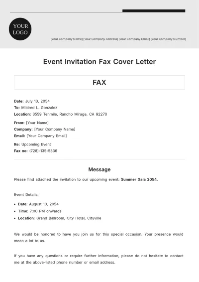 Free Event Invitation Fax Cover Letter to Edit Online