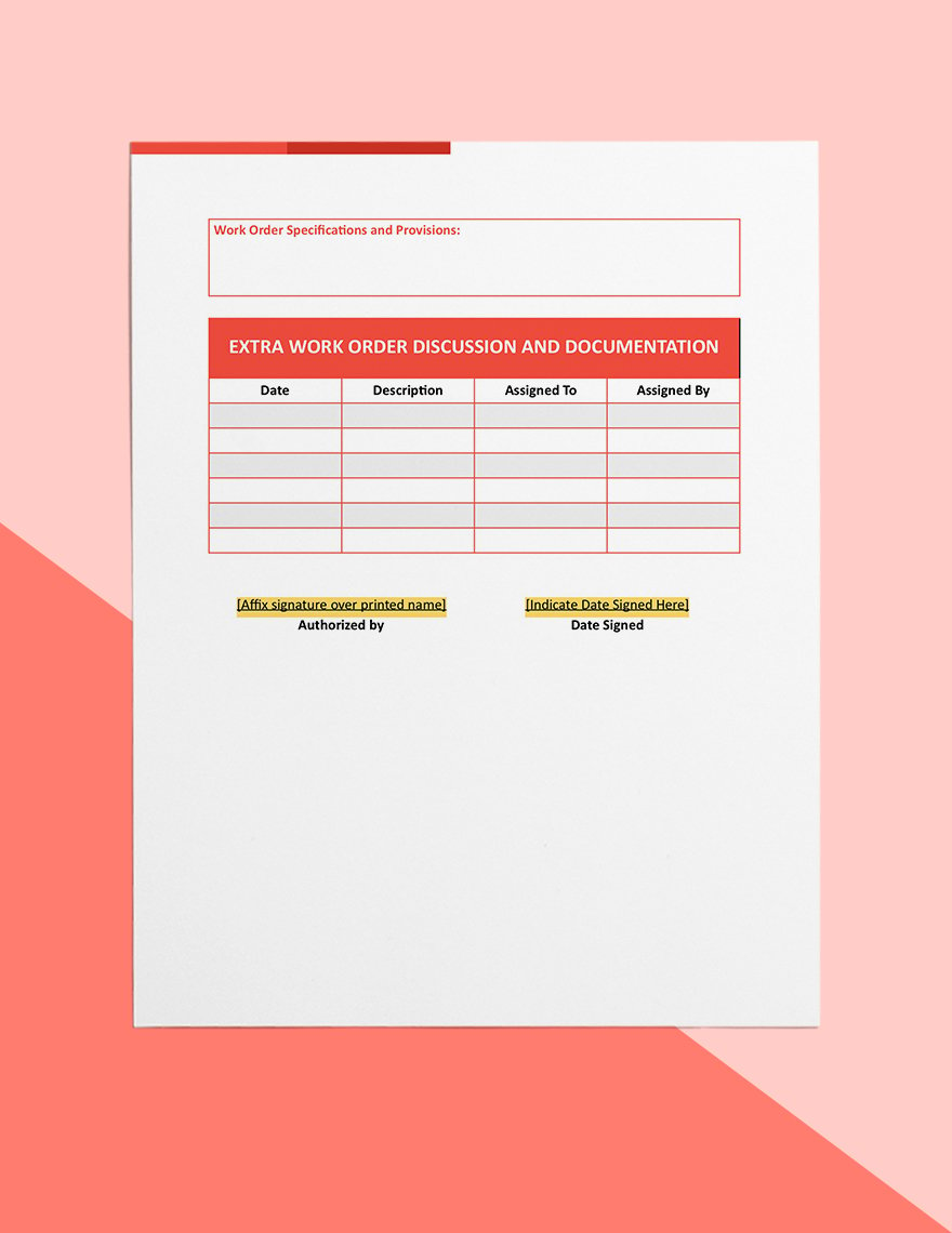 Extra Work Order Template