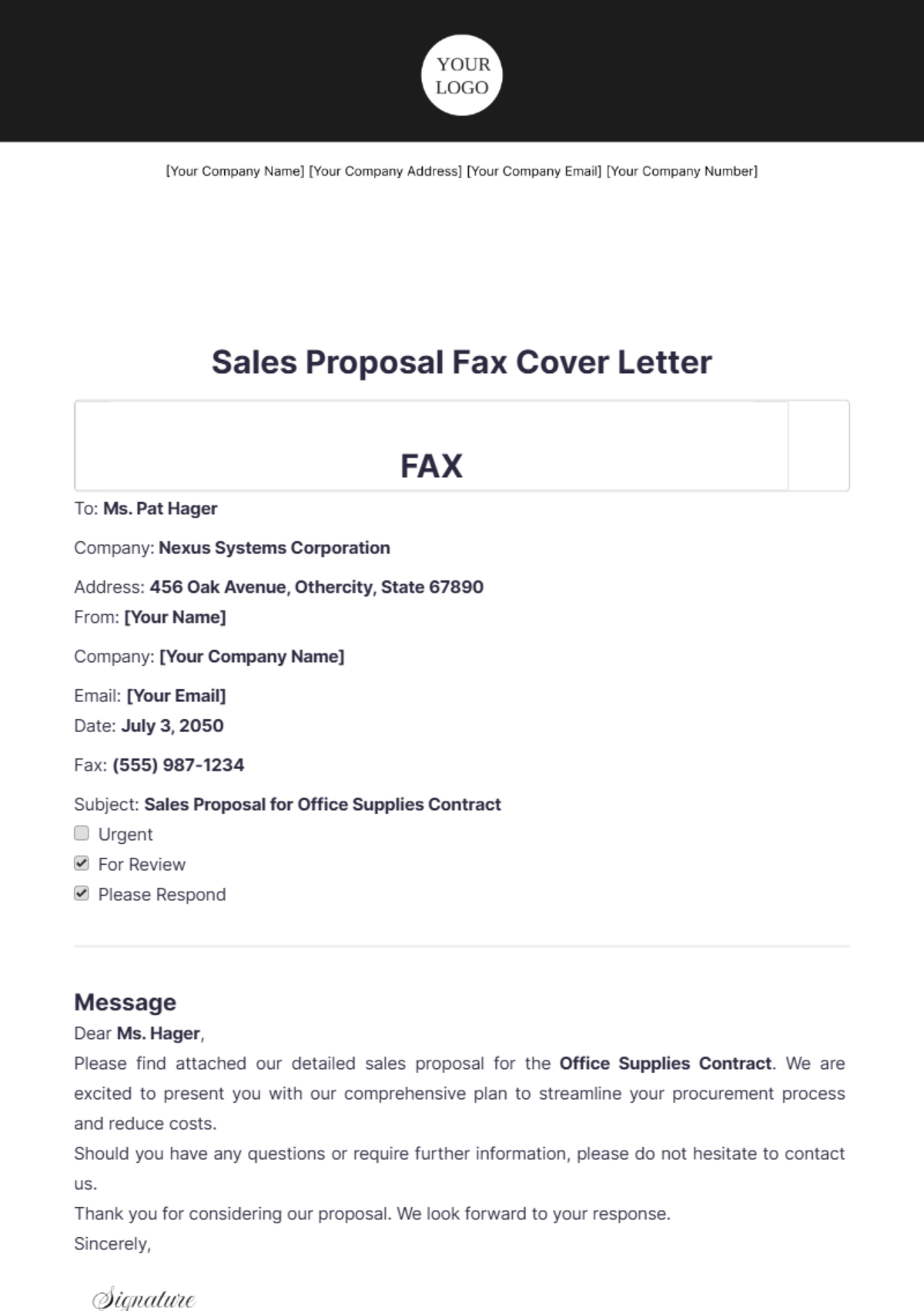 Sales Proposal Fax Cover Letter - Edit Online & Download