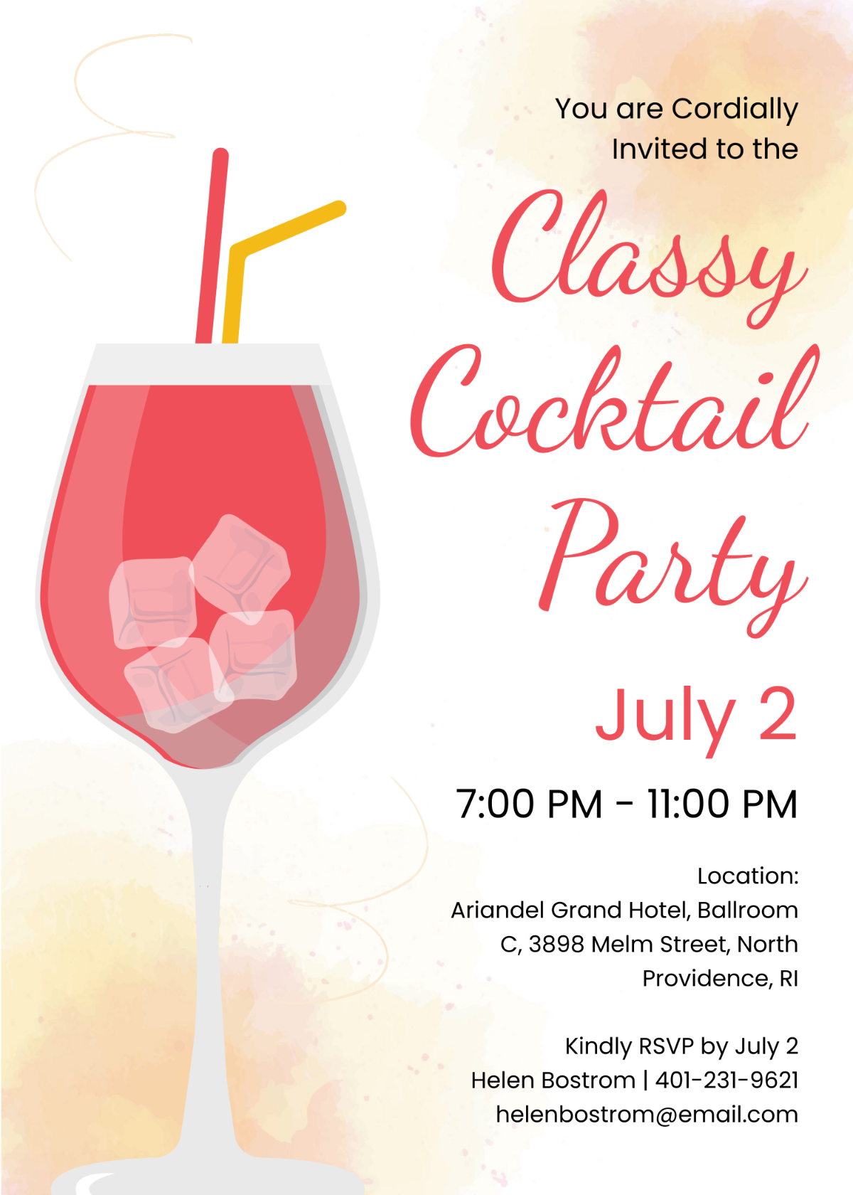 Classy Cocktail Party Invitation Template Edit Online Download
