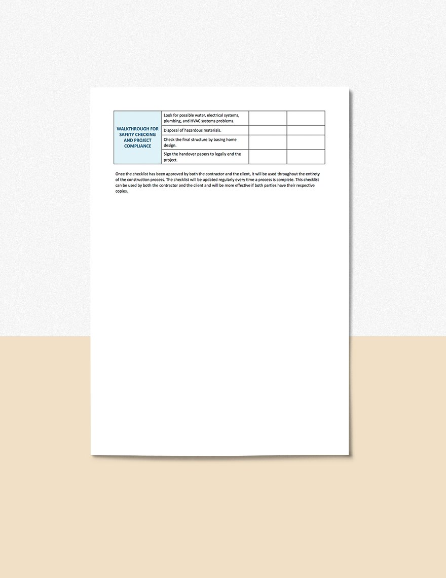 Home Construction Checklist Template in Pages Word Google Docs