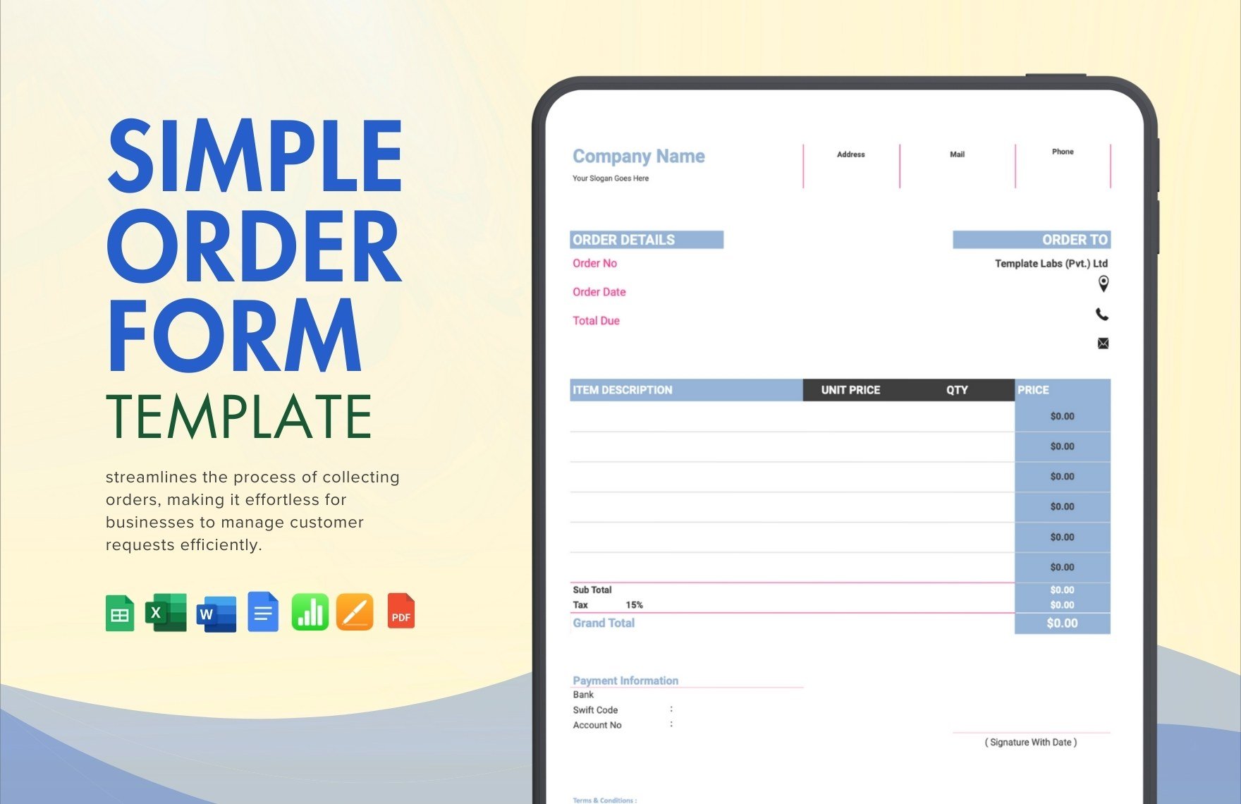 Free Simple Order Form Template in Word, Google Docs, Excel, PDF, Google Sheets, Apple Pages, Apple Numbers