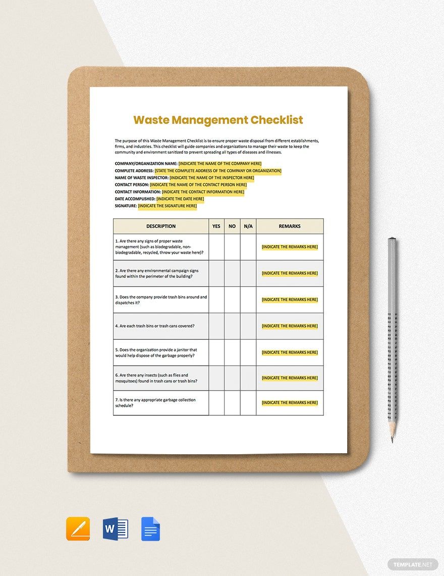 Construction Waste Management Checklist Template