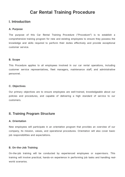 Free Car Rental Training Procedure Template to Edit Online