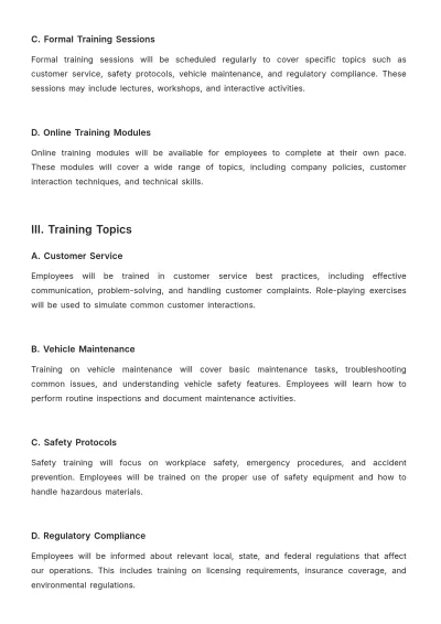 Free Car Rental Training Procedure Template to Edit Online