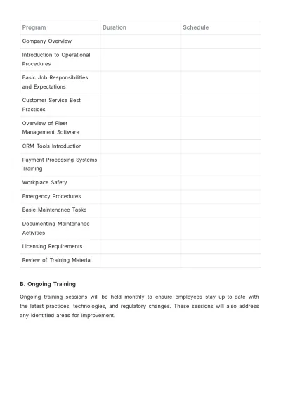 Free Car Rental Training Procedure Template to Edit Online