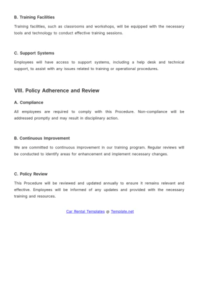 Free Car Rental Training Procedure Template to Edit Online