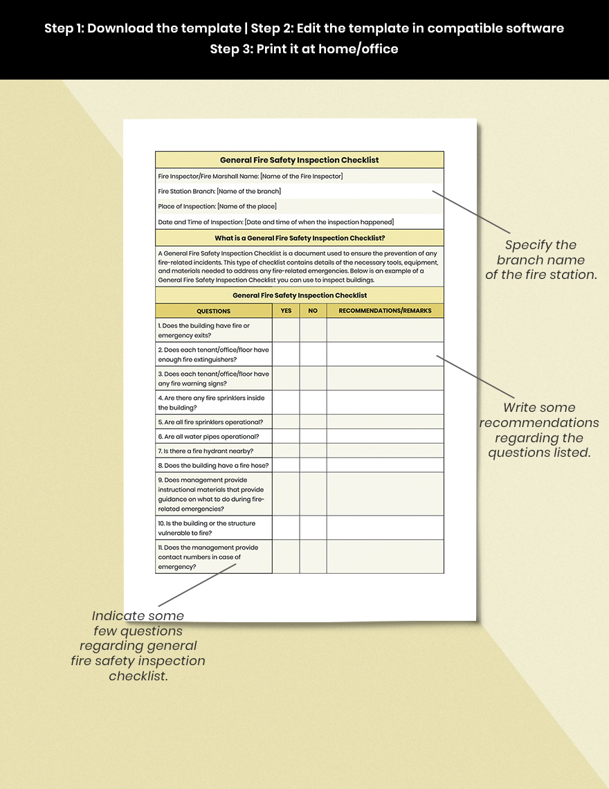General Fire Safety Inspection Checklist Template