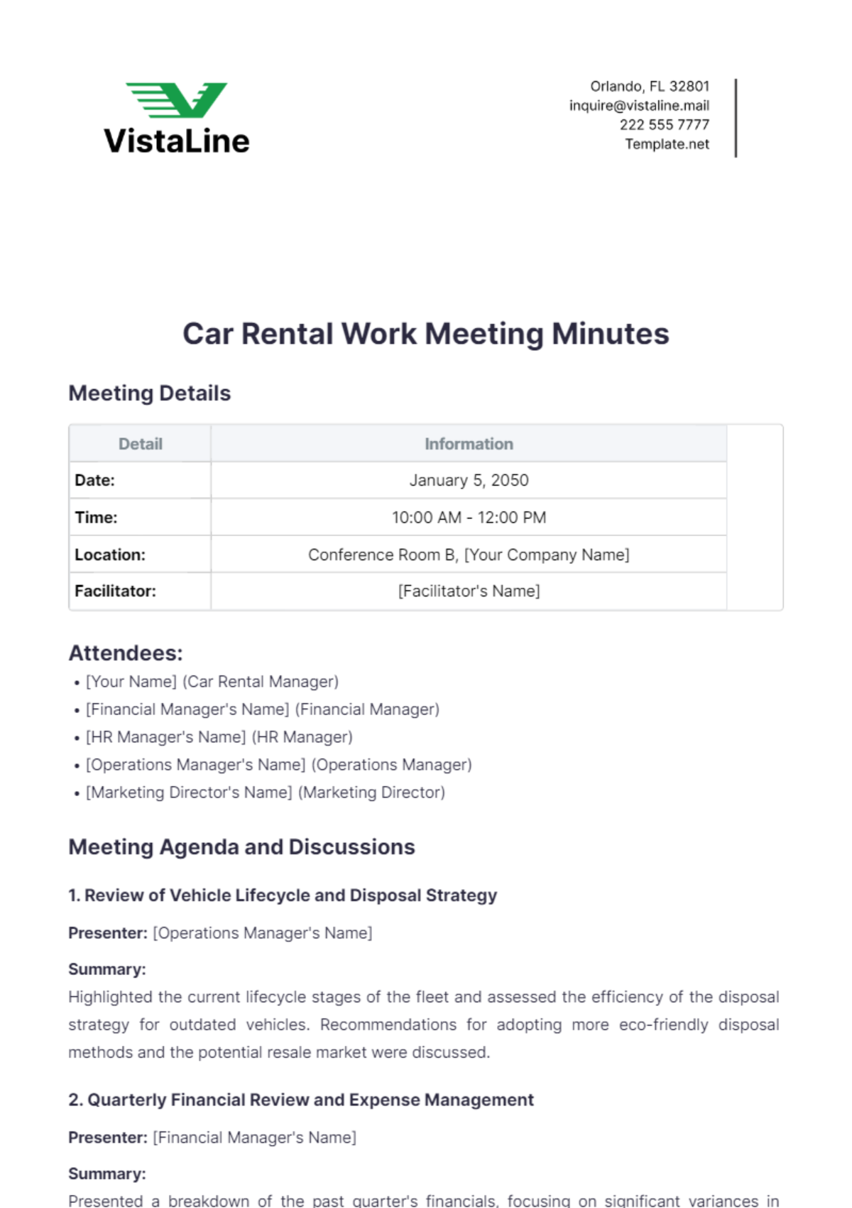 Car Rental Work Meeting Minutes Template - Edit Online & Download