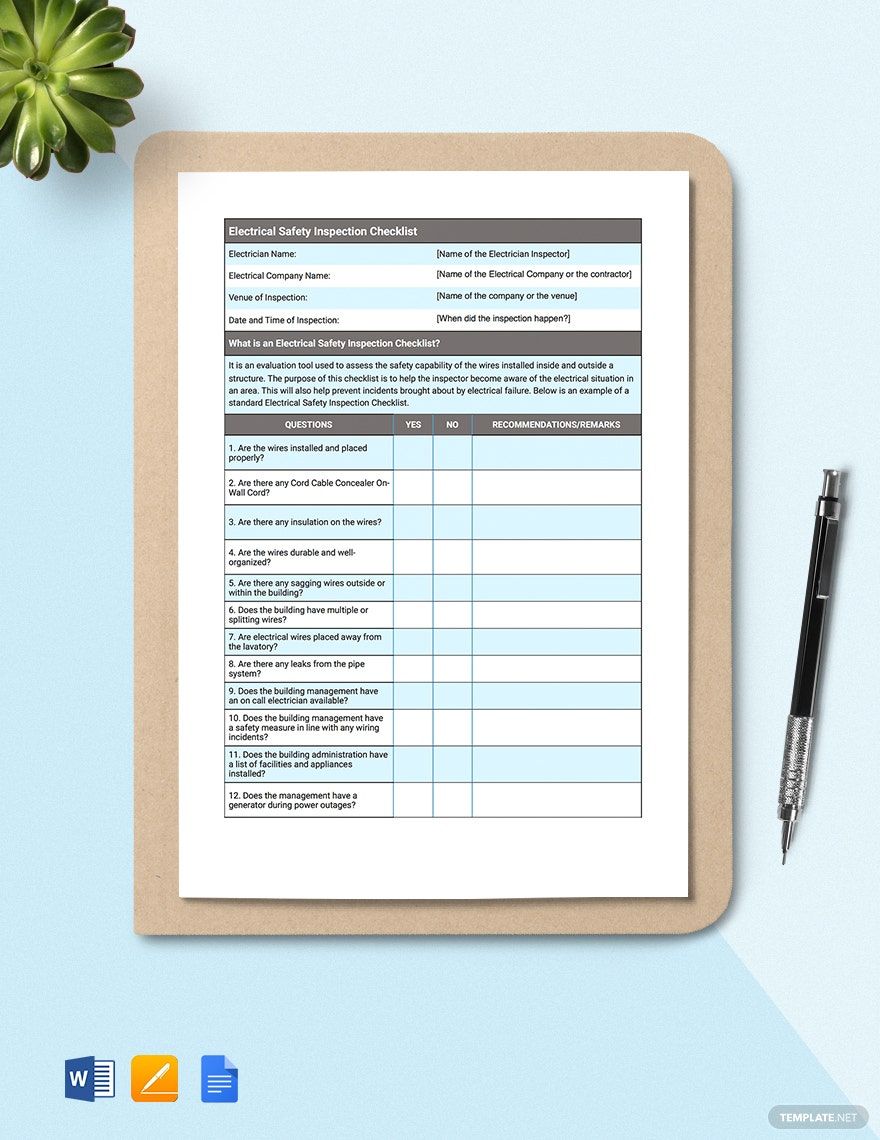 Electrical Safety Inspection Checklist Template