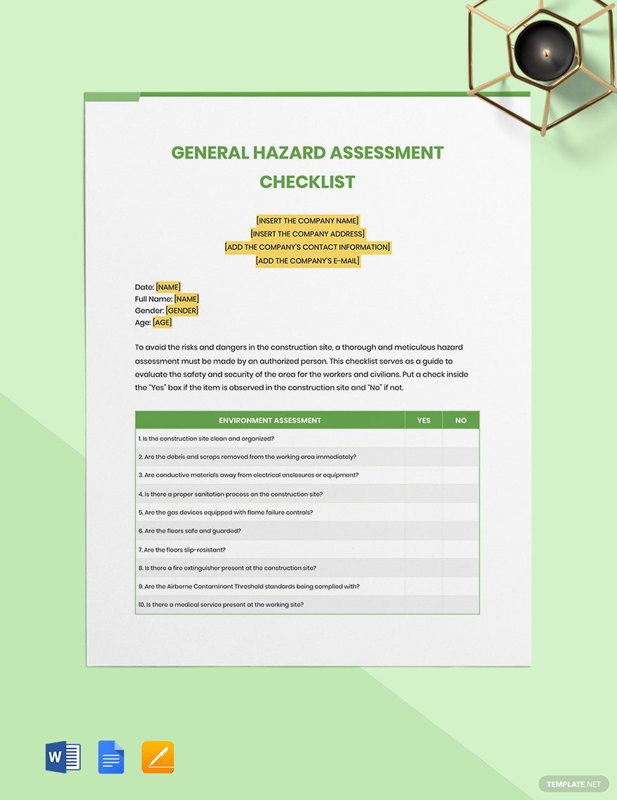 General Hazard Assessment Checklist Template