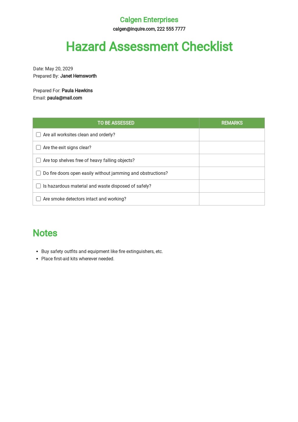General Hazard Assessment Checklist Template.jpe