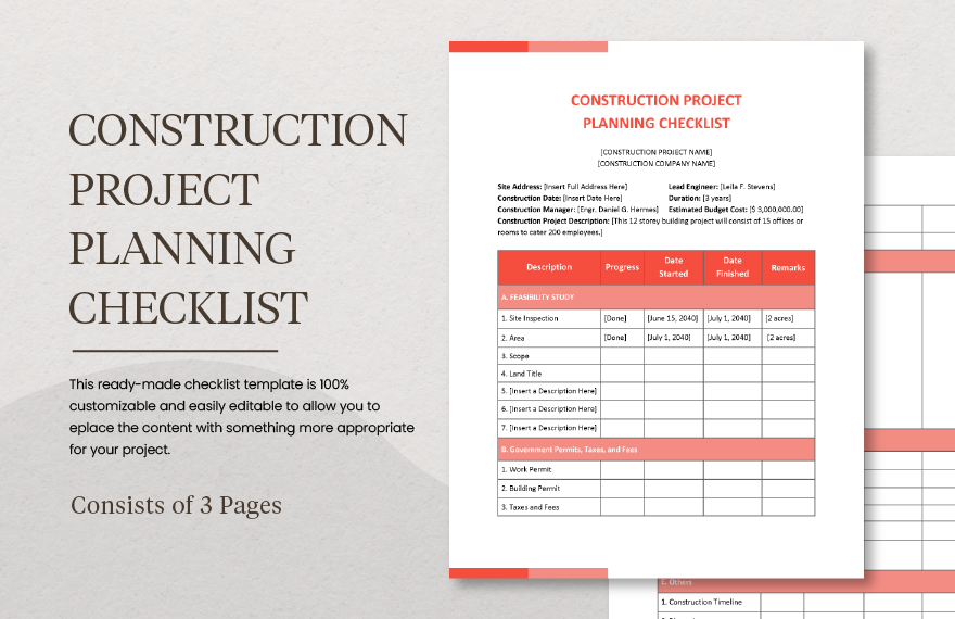 Construction Project Planning Checklist Template in Pages, Word, Google Docs - Download | Template.net