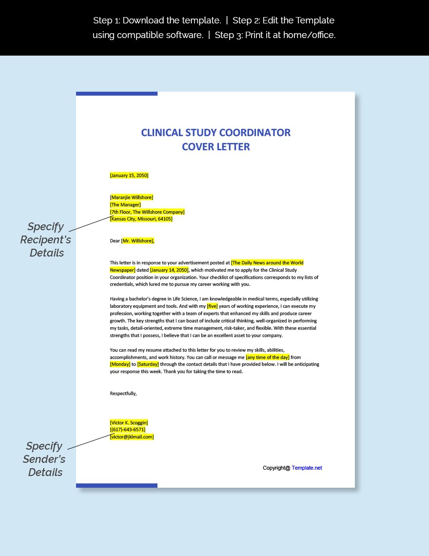 Clinical Study Coordinator Cover Letter Template