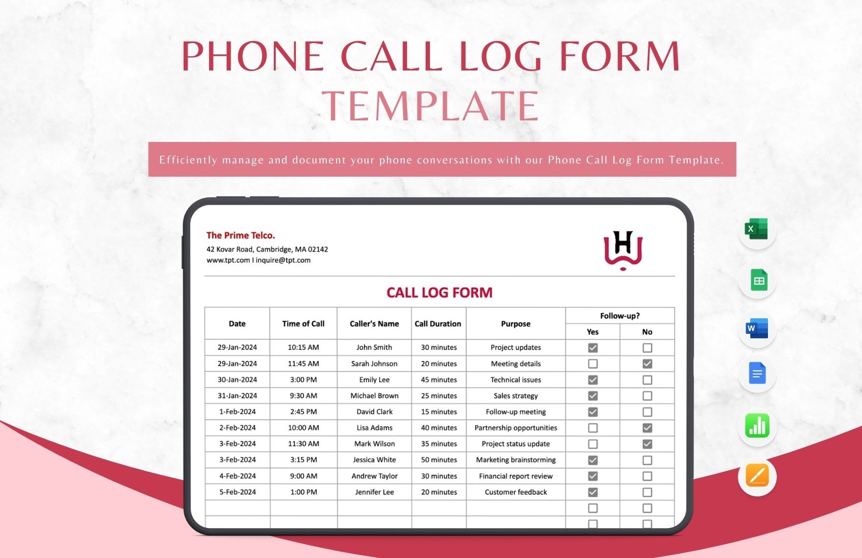 Phone Call Log Form Template