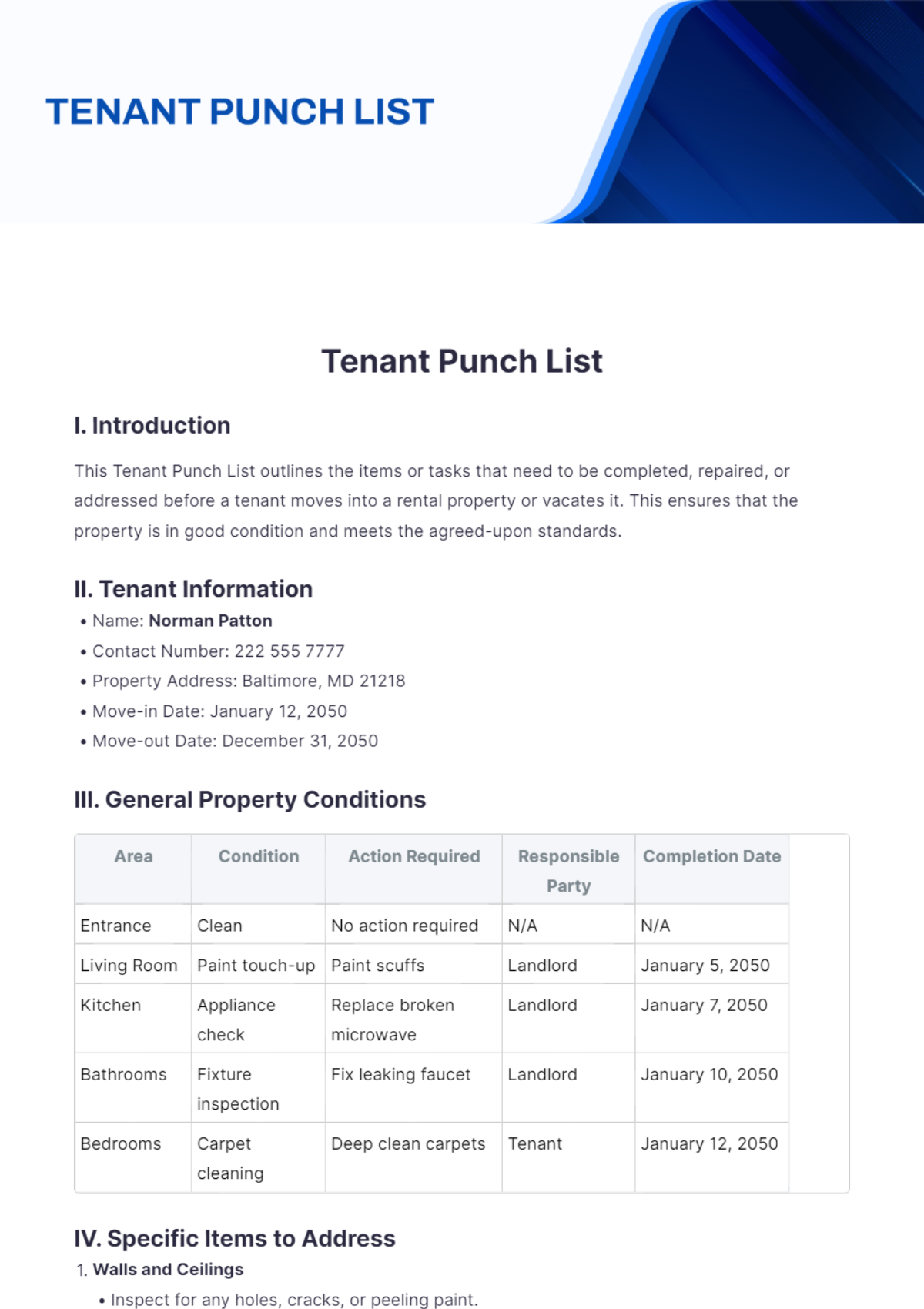 Tenant Punch List Template - Edit Online & Download