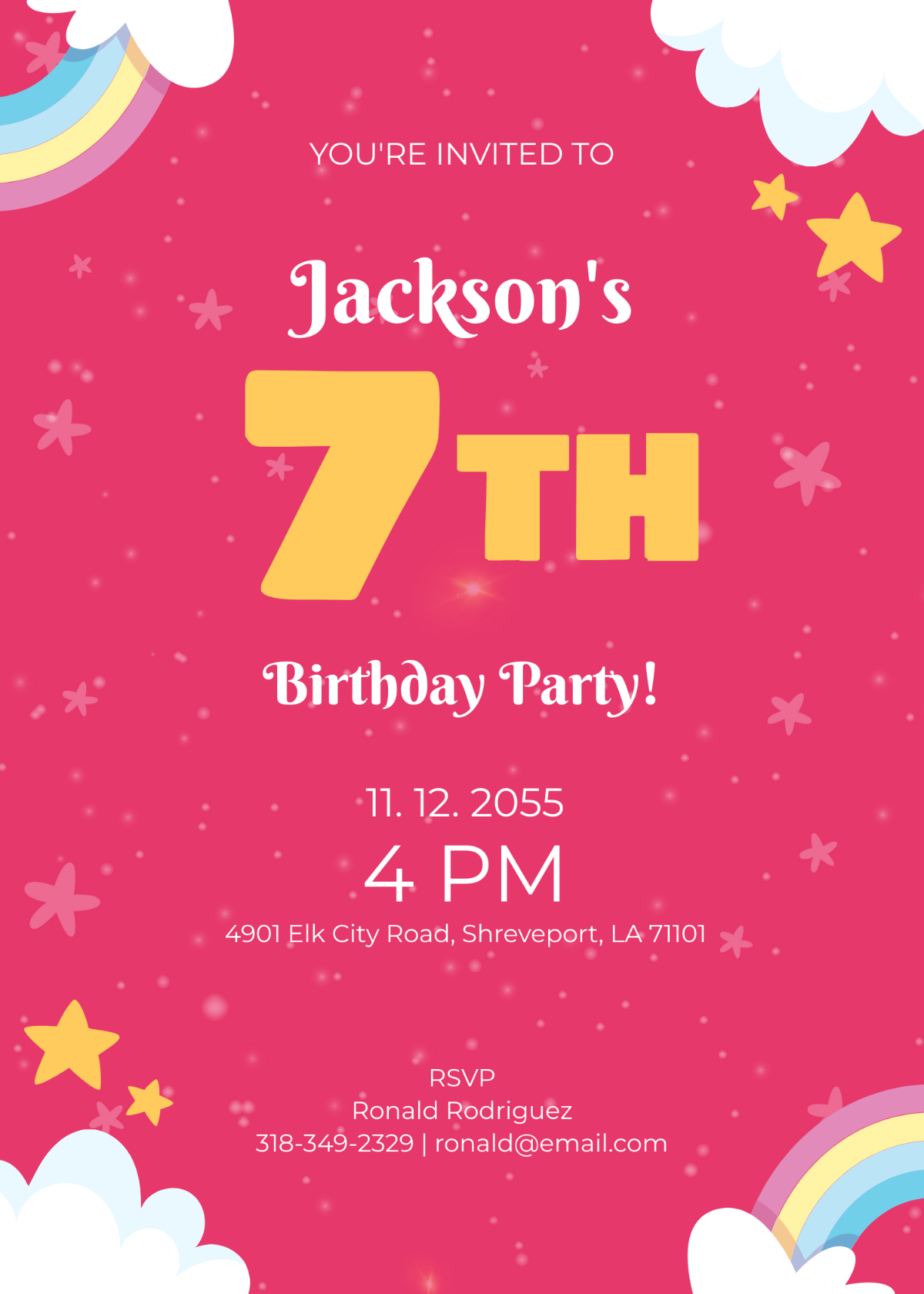 7Th Birthday Rainbow Invitation