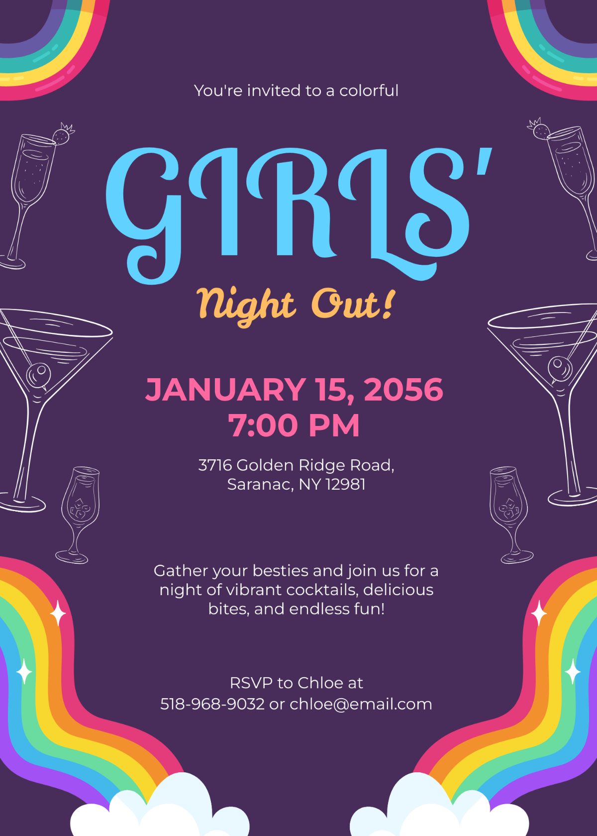 Rainbow Invitation Template For Girls - Edit Online & Download