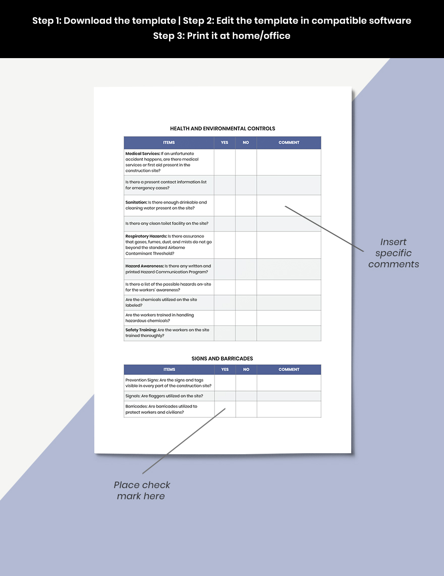 Construction Safety Inspection Checklist Template In Pages Word 