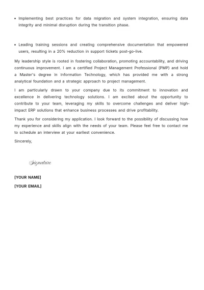 Free ERP Project Manager Cover Letter to Edit Online