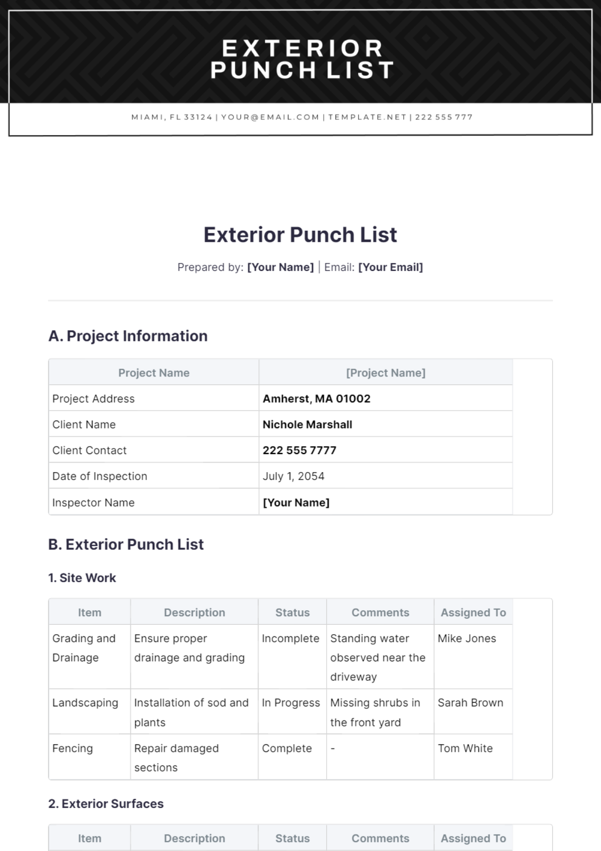 Exterior Punch List Template - Edit Online & Download