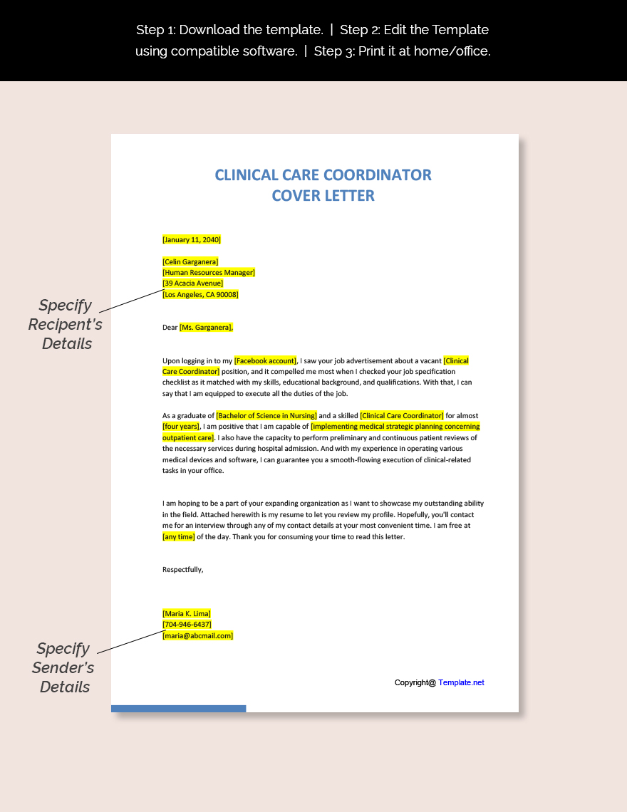 Clinical Care Coordinator Cover Letter Template
