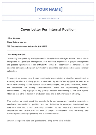 Free Cover Letter For Internal Position to Edit Online