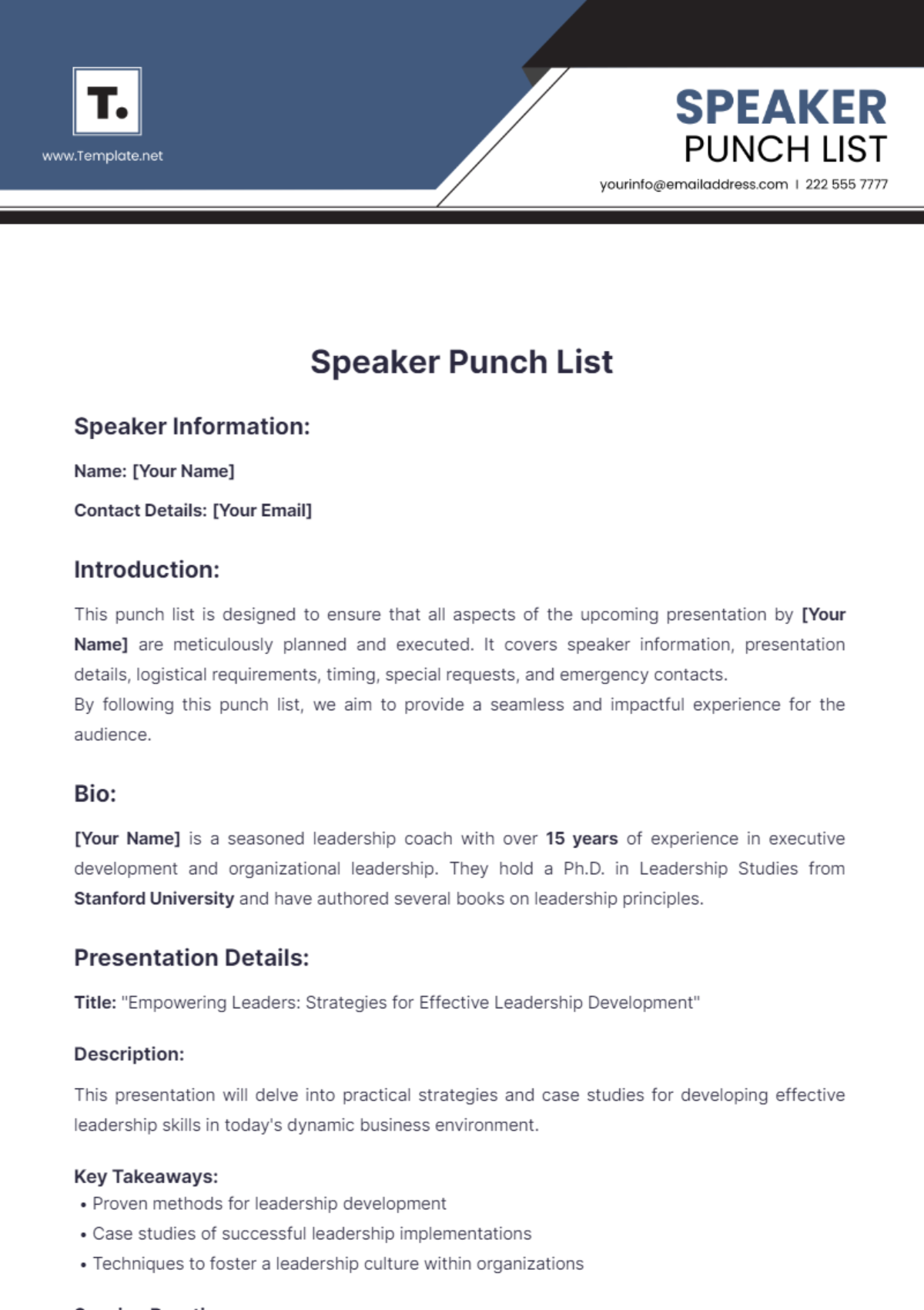 Speaker Punch List Template