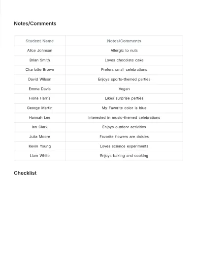 Free High School Birthday List Template to Edit Online