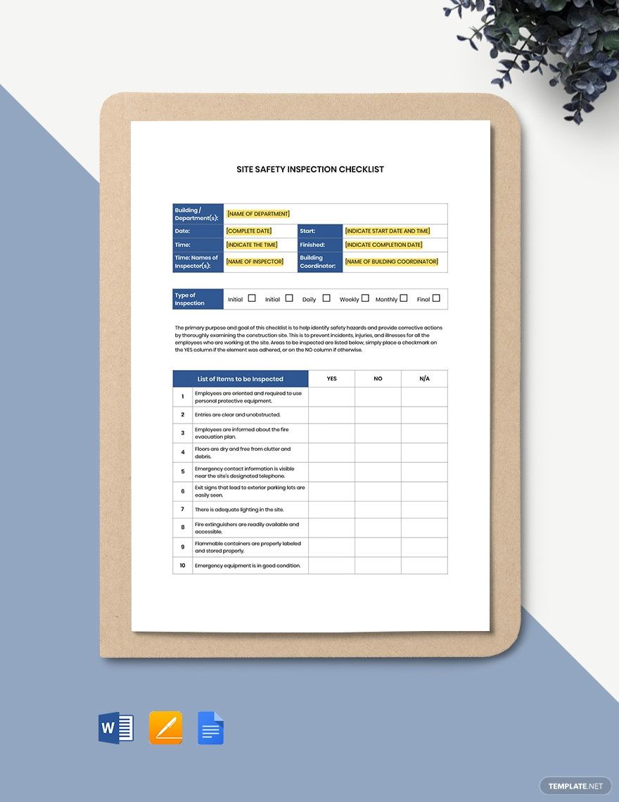 Construction Inspection Checklist Template - Google Docs, Word, Apple ...