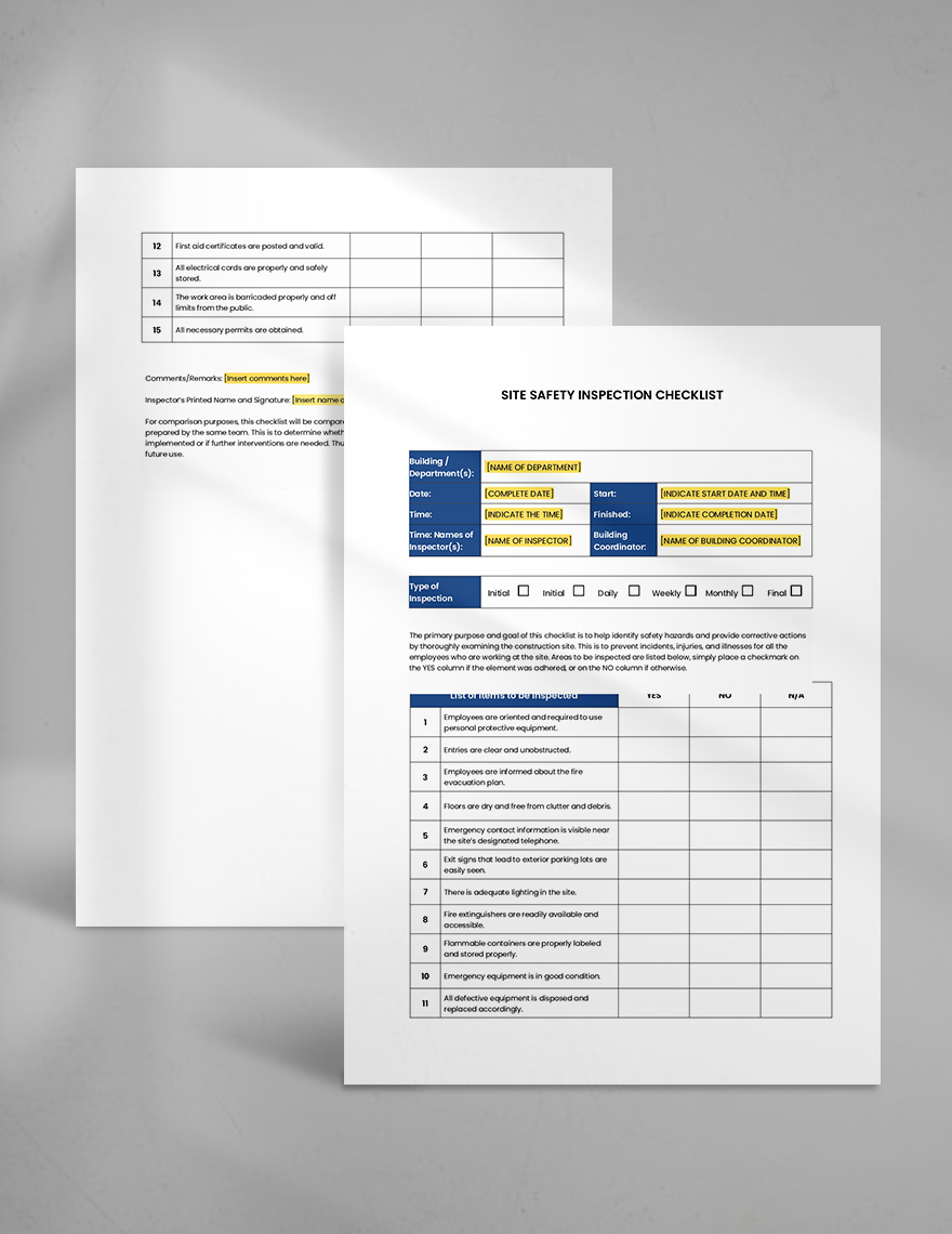 Site Safety Inspection Checklist Template Google Docs Word Apple Site Safety Inspection Checklist Template Google Docs Word Apple