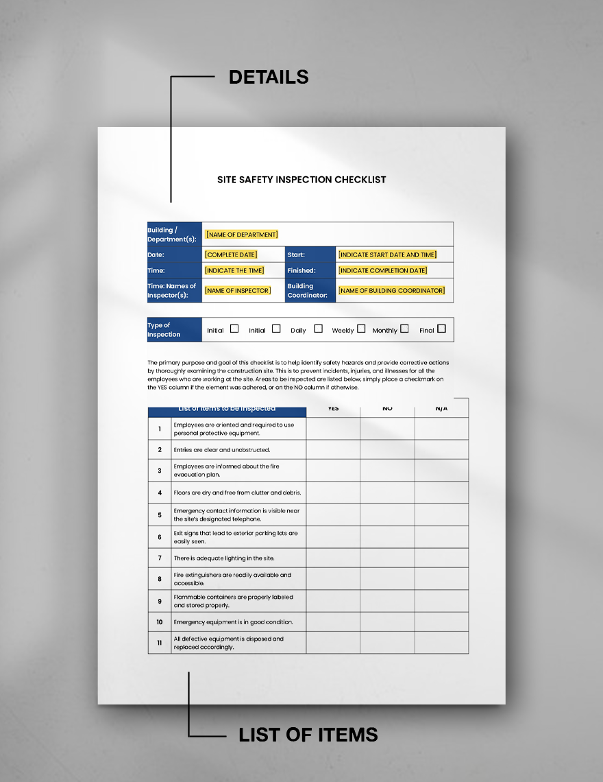 Site Safety Inspection Checklist Template Google Docs Word Apple Site Safety Inspection Checklist Template Google Docs Word Apple